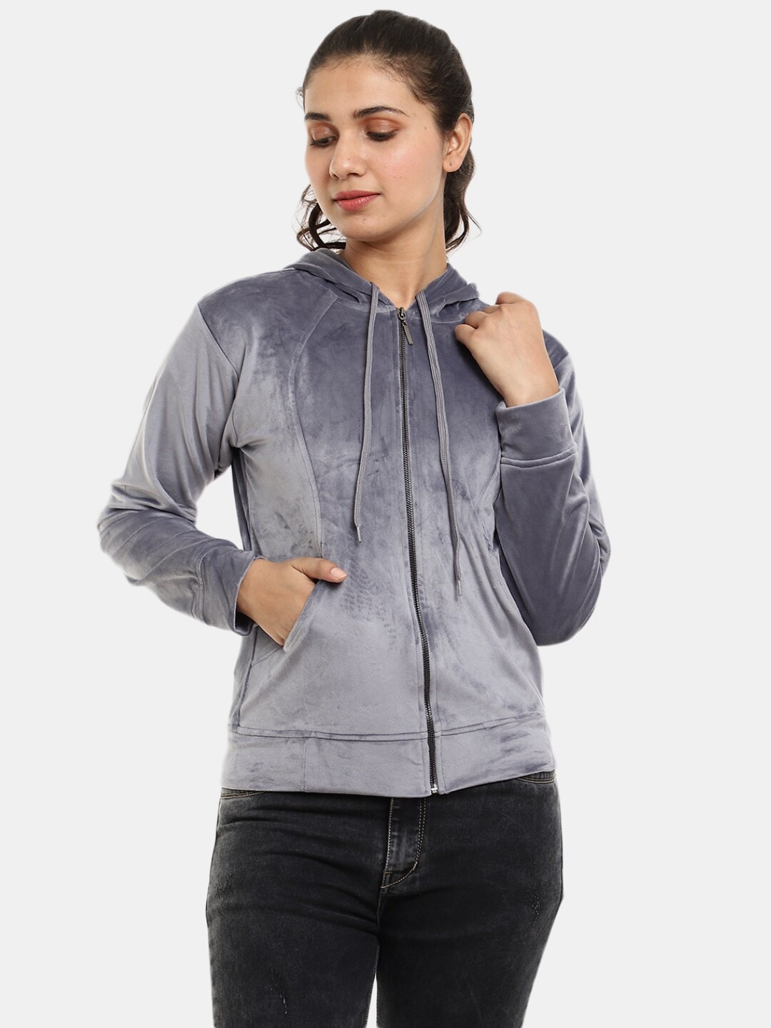 

V-Mart Women Fleece Hooded Sweatshirt, Grey