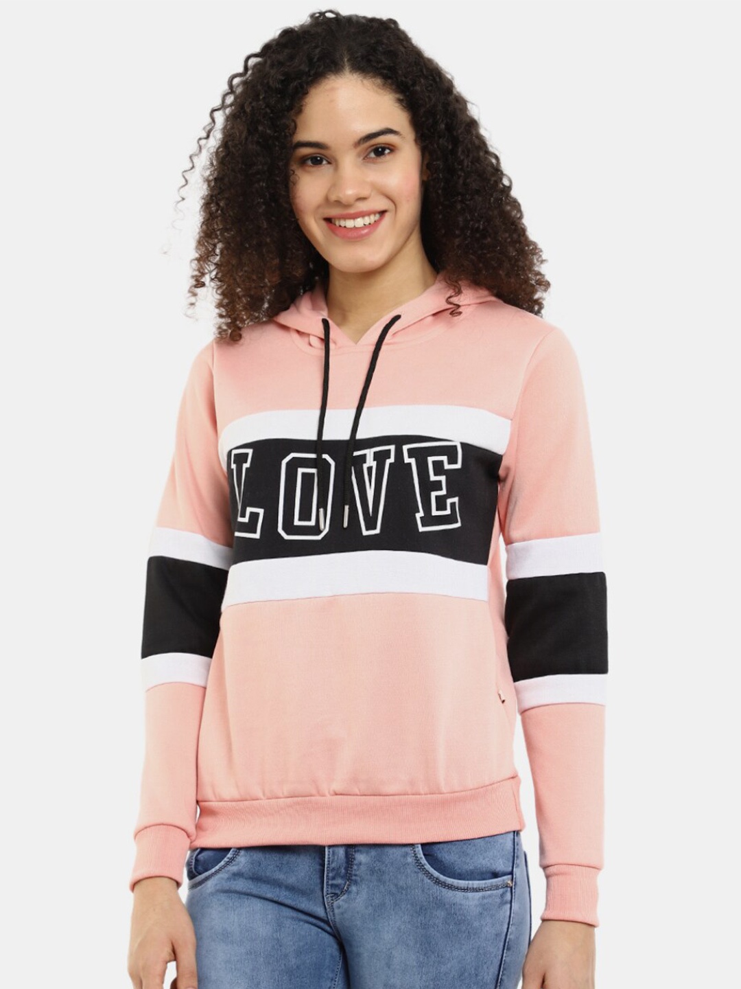 

V-Mart Women Fleece Printed Hooded Sweatshirt, Pink
