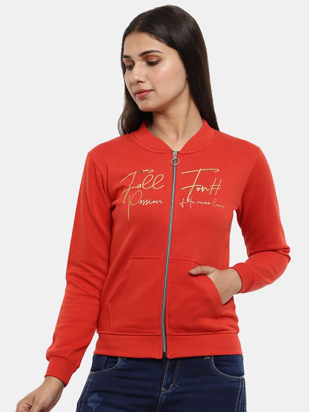 

V-Mart Women Printed V Neck Sweatshirt, Red
