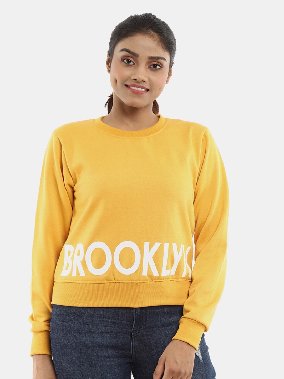 

V-Mart Women Printed Round Neck Sweatshirt, Yellow