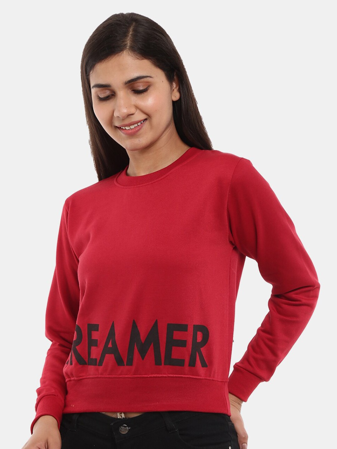 

V-Mart Women Printed Round Neck Sweatshirt, Maroon