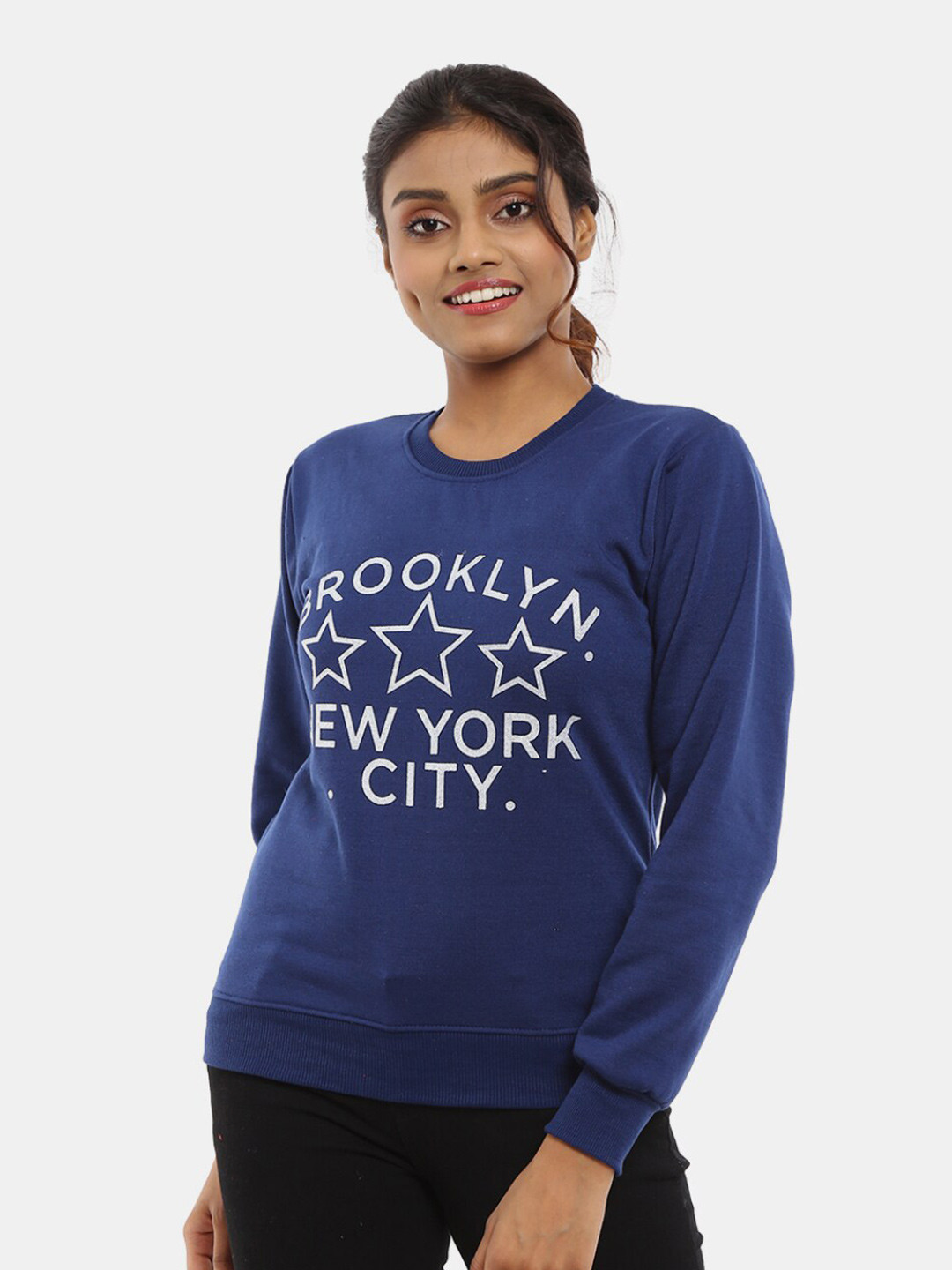

V-Mart Women Printed Fleece Sweatshirt, Navy blue