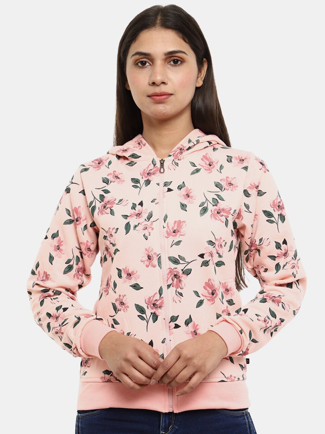 

V-Mart Women Printed Hooded Sweatshirt, Peach