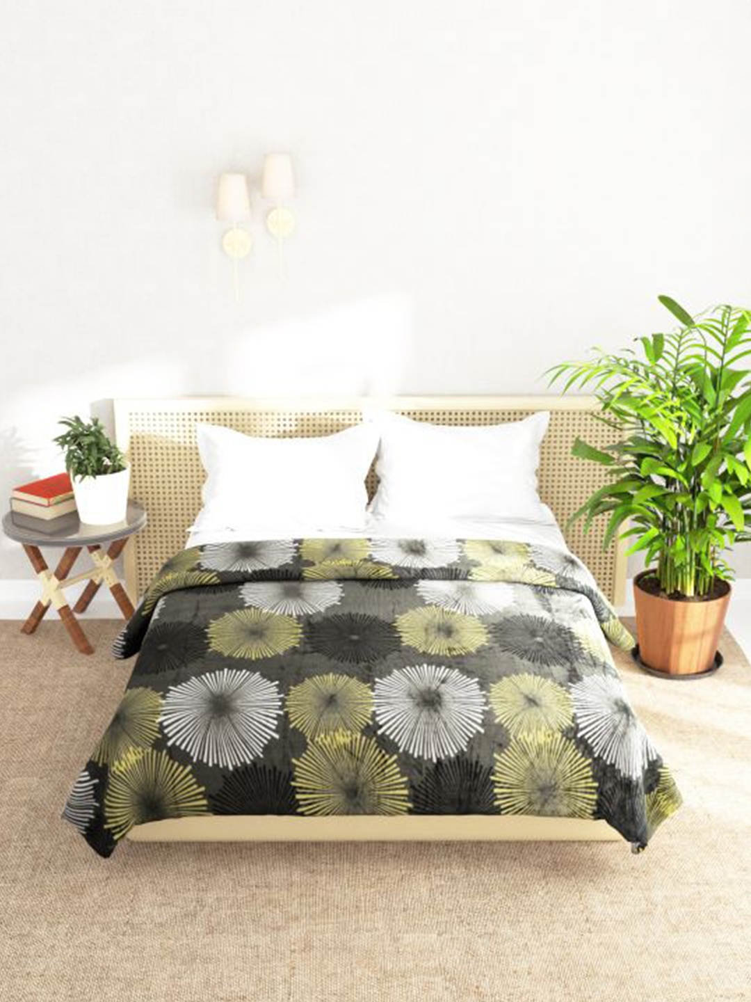 

BIANCA KOPA Grey & Yellow Geometric Printed Microfiber AC Room 233 GSM Double Bed Blanket