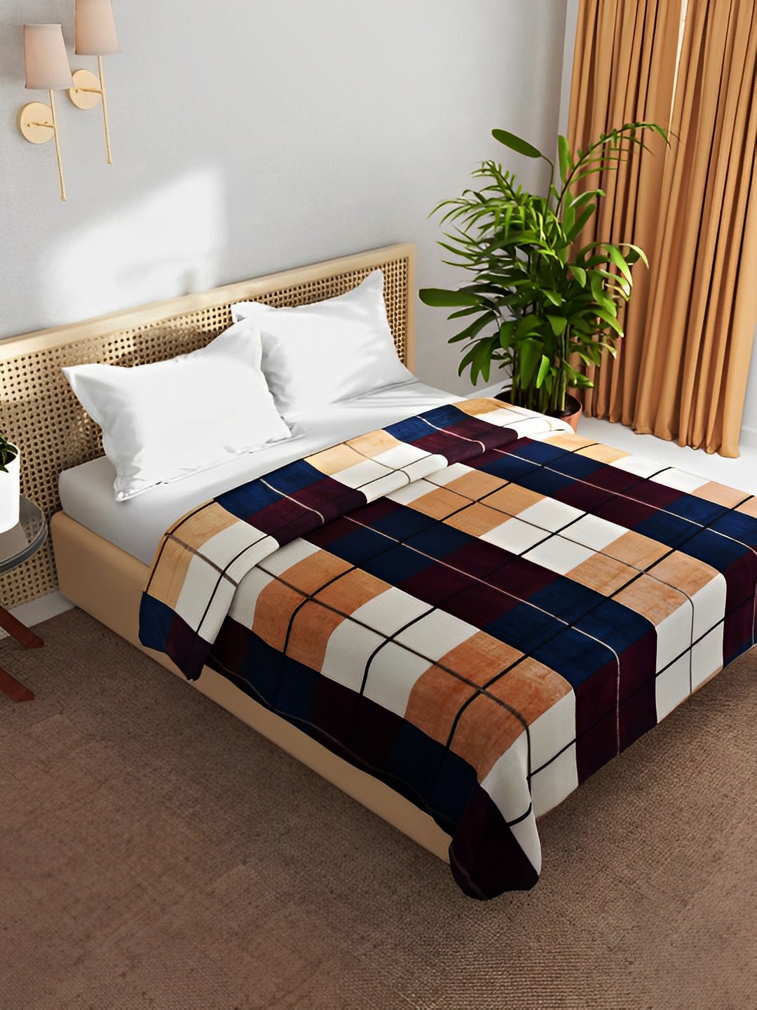

BIANCA KOPA Cream & Brown Geometric Printed Microfiber AC Room 233 GSM Double Bed Blanket
