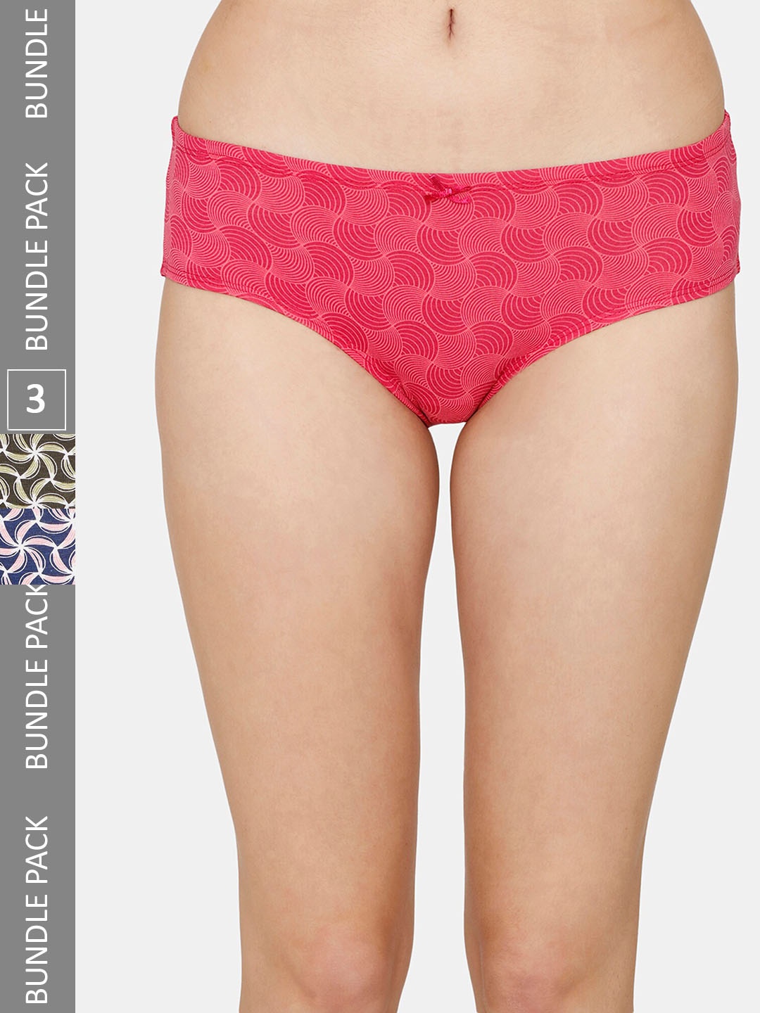 

Zivame Women Pack Of 3 Printed Cotton Hipster Briefs, Pink