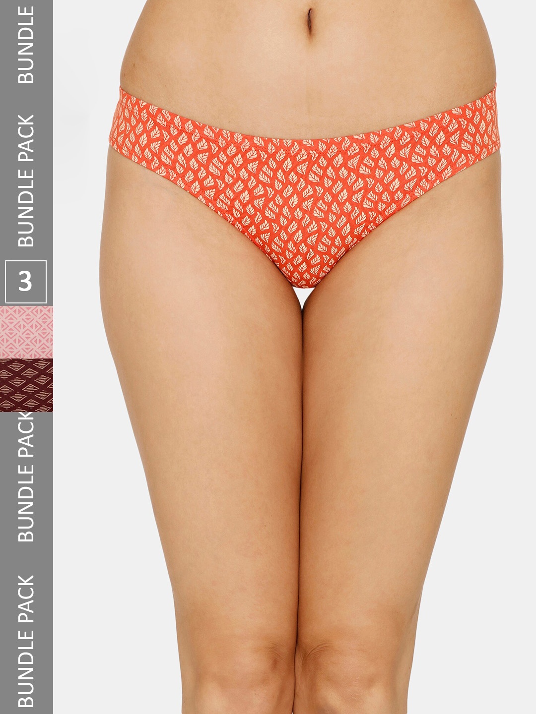 

Zivame Women Pack Of 3 Printed Bikini Briefs, Orange