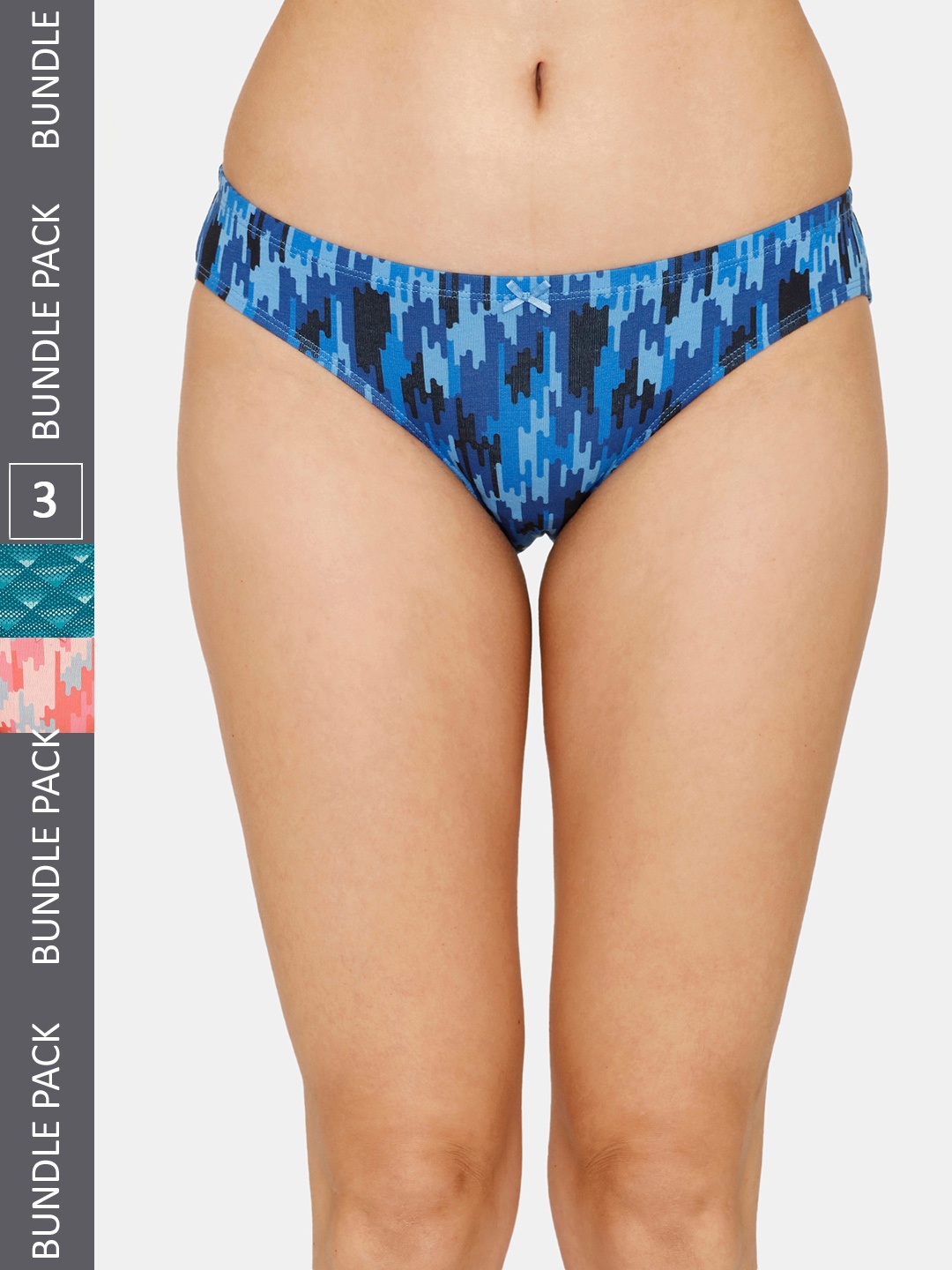 

Zivame Women Pack Of 3 Printed Low-Rise Hipster Briefs, Turquoise blue