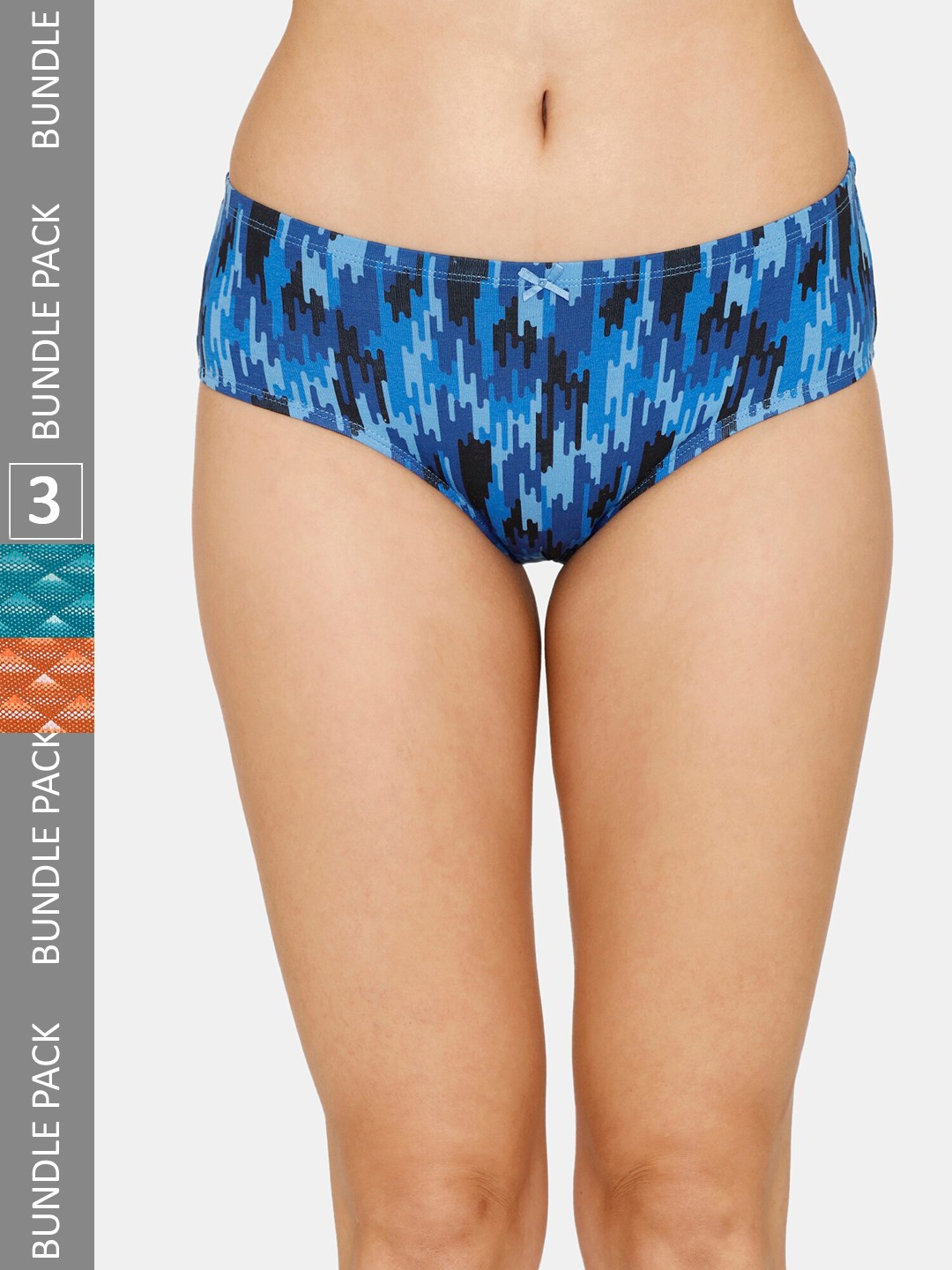 

Zivame Women Pack Of 3 Printed Pure Cotton Hipster Briefs, Turquoise blue
