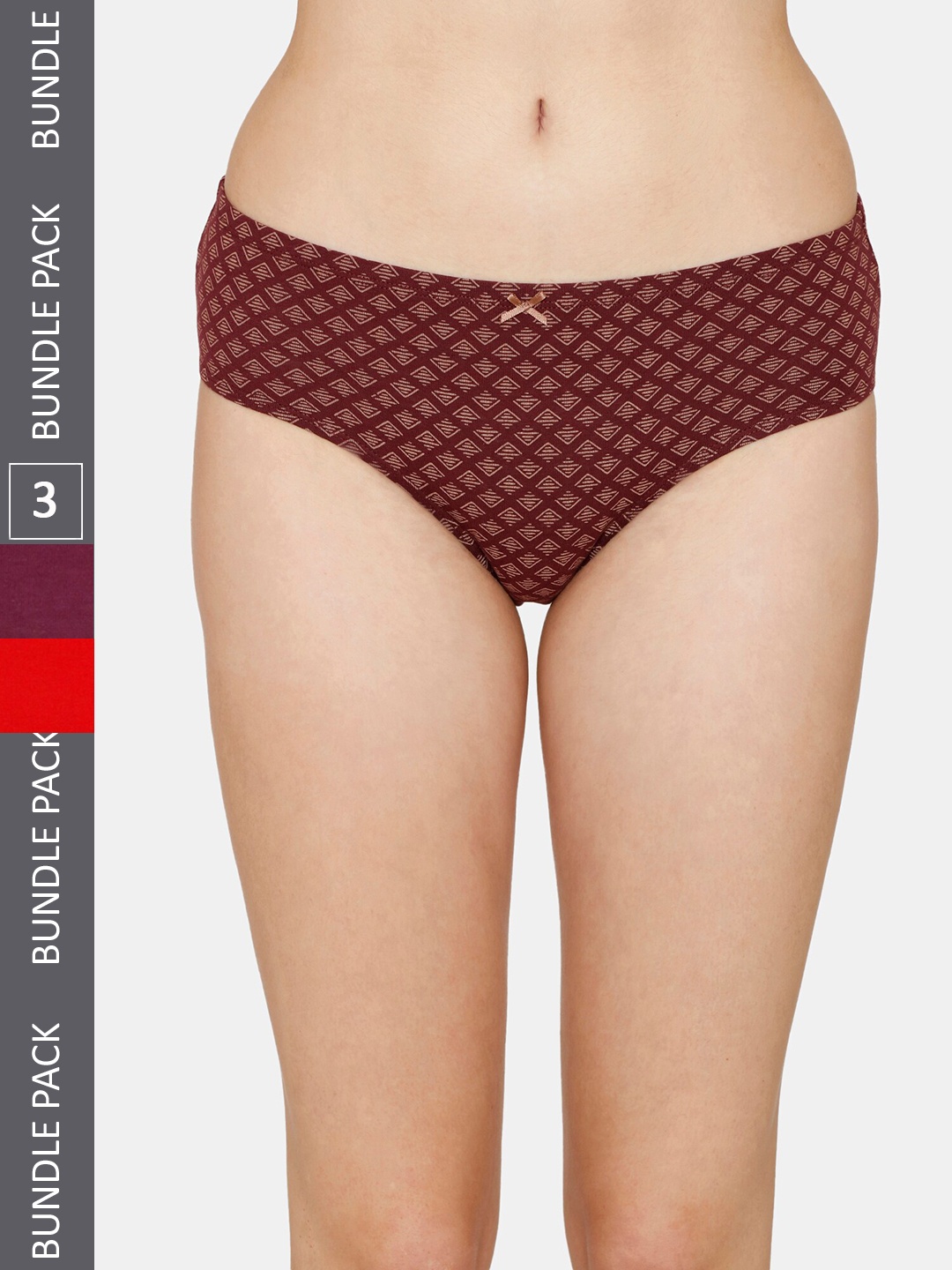 

Zivame Women Pack Of 3 Solid Pure Cotton Hipster Briefs, Red