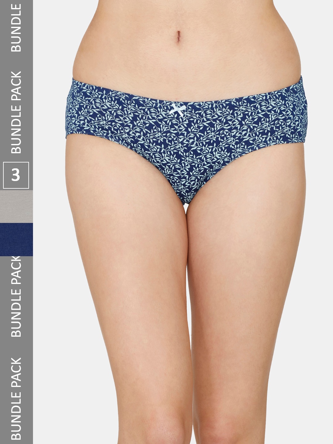 

Zivame Pack Of 3 Printed Pure Cotton Hipster Briefs, Blue