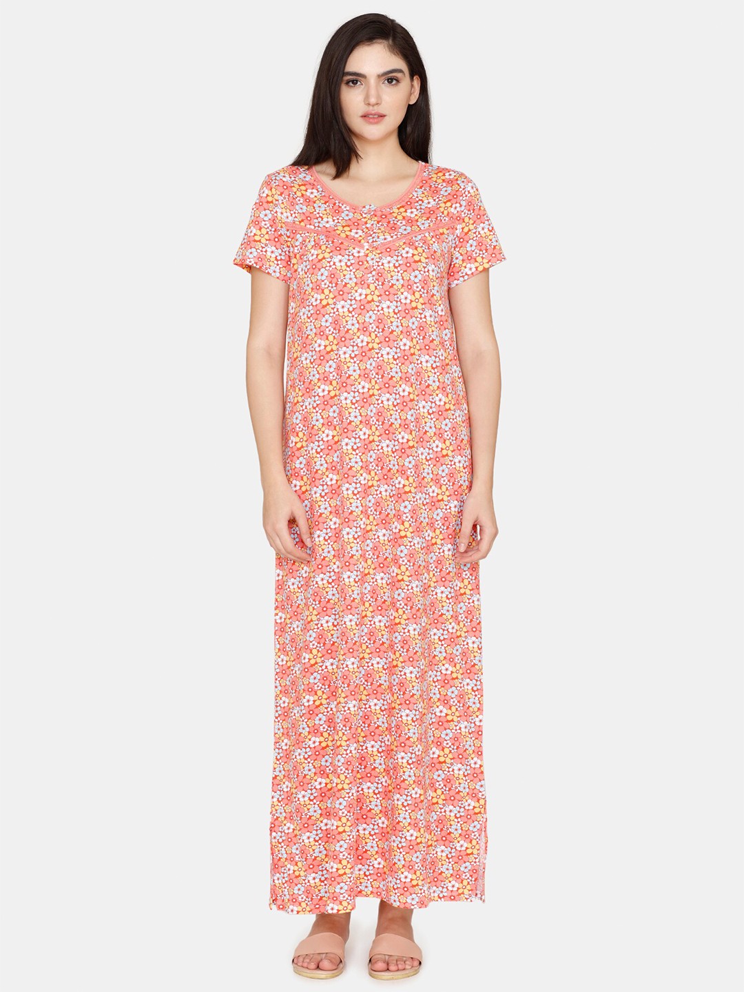 

Zivame Printed Pure Cotton Maxi Nightdress, Pink