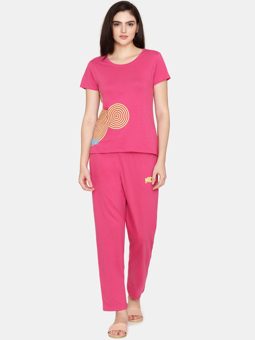 

Zivame Women Printed Pure Cotton Night suit, Pink