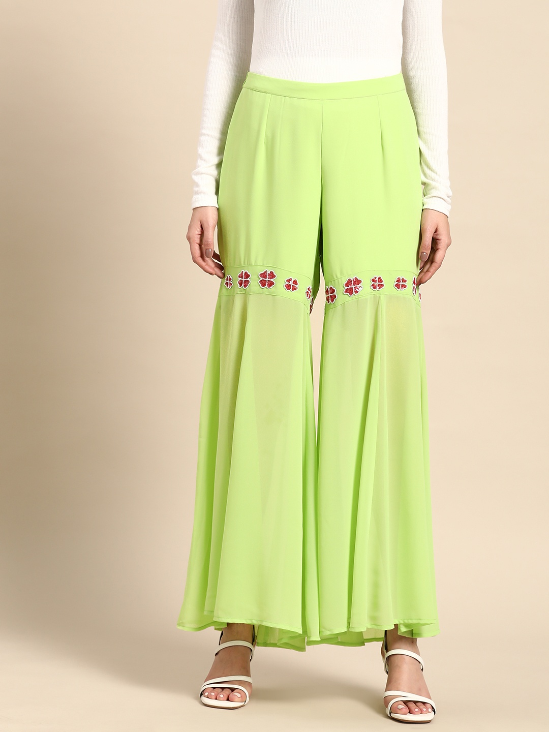 

Sangria Women Floral Embellished Detailed Sharara, Lime green