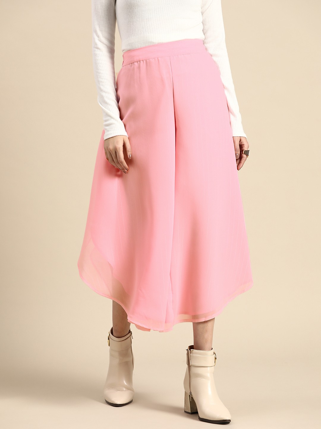 

Sangria High-Low Hem Wide Leg Cropped Culottes, Pink