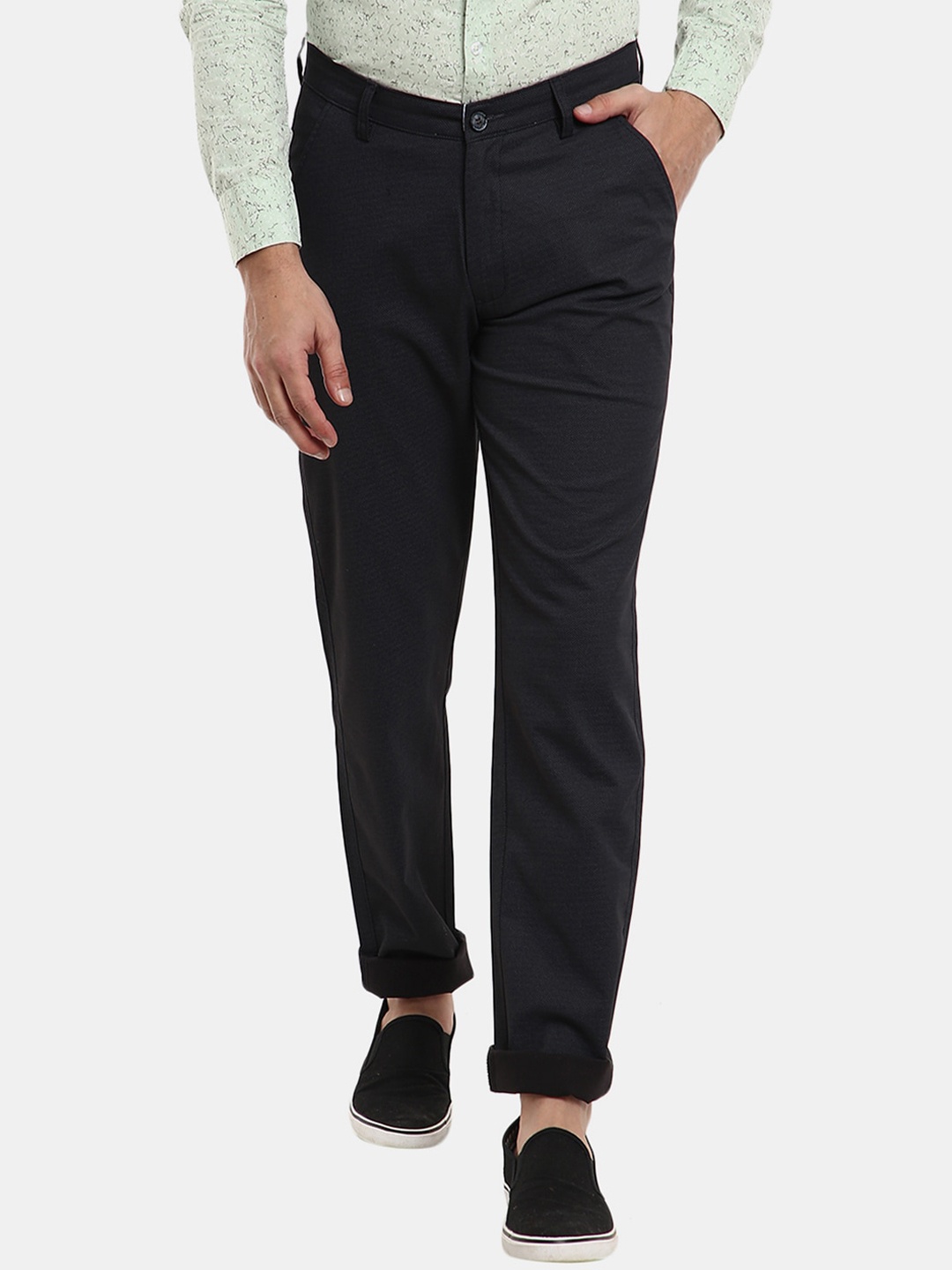 

V-Mart Men Classic Slim Fit Cotton Chinos Trousers, Black