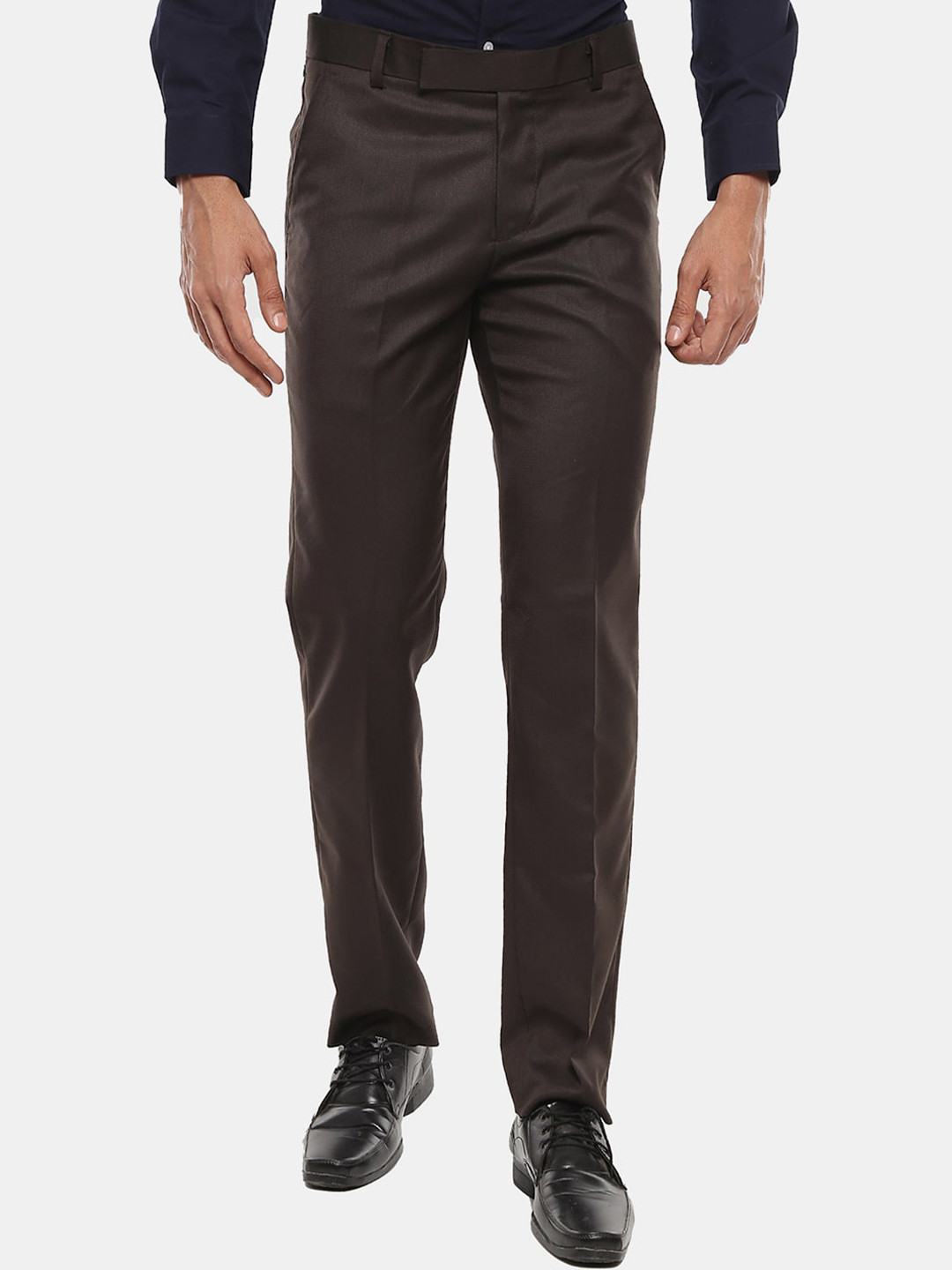 

V-Mart Men Cotton Classic Slim Fit Trousers, Brown