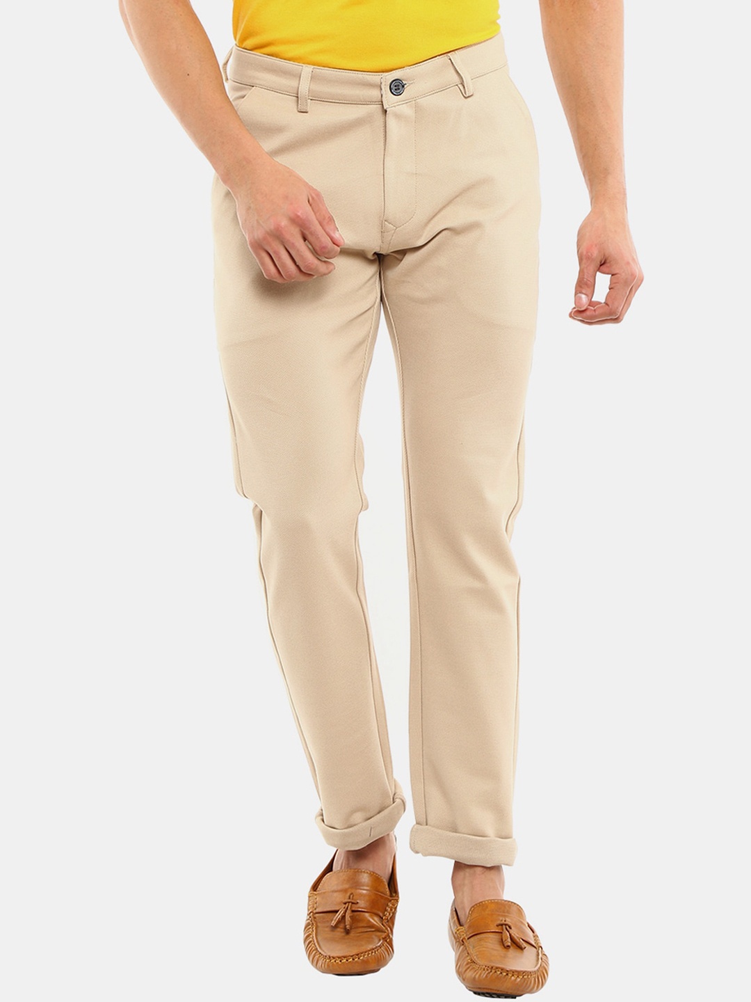 

V-Mart Men Cotton Classic Slim Fit Chinos Trousers, Brown