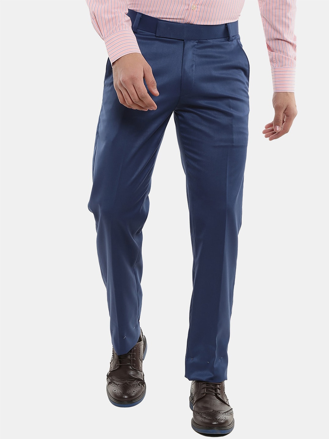 

V-Mart Men Cotton Classic Slim Fit Trousers, Blue