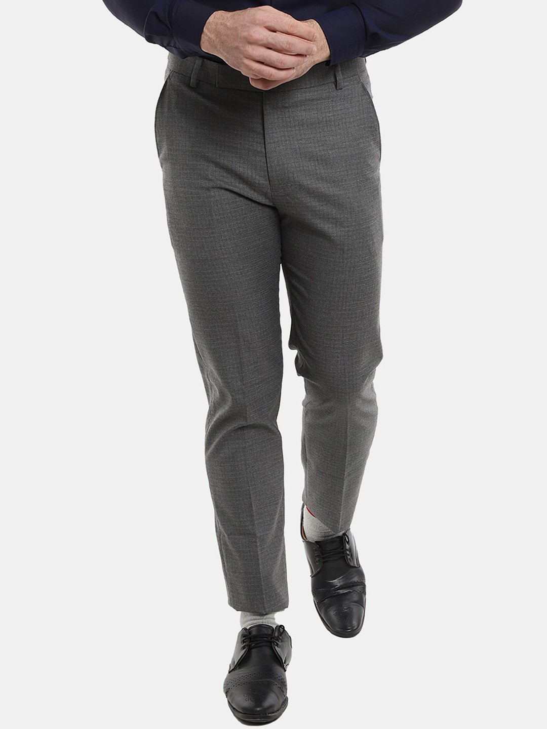 

V-Mart Men Checked Classic Slim Fit Cotton Formal Trouser, Grey