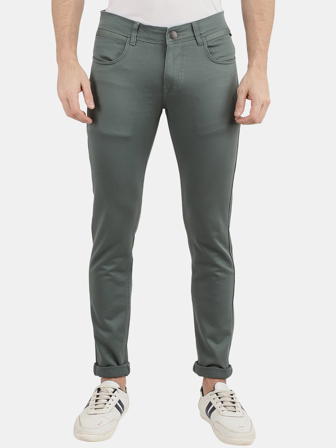 

V-Mart Men Cotton Classic Slim Fit Trousers, Green