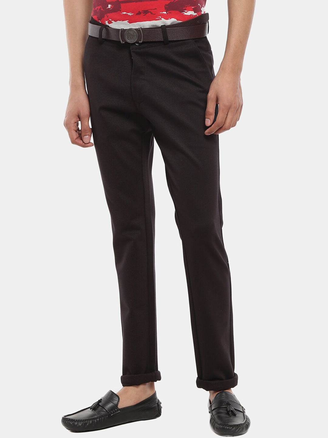 

V-Mart Men Solid Cotton Slim Fit Chinos Trousers, Black