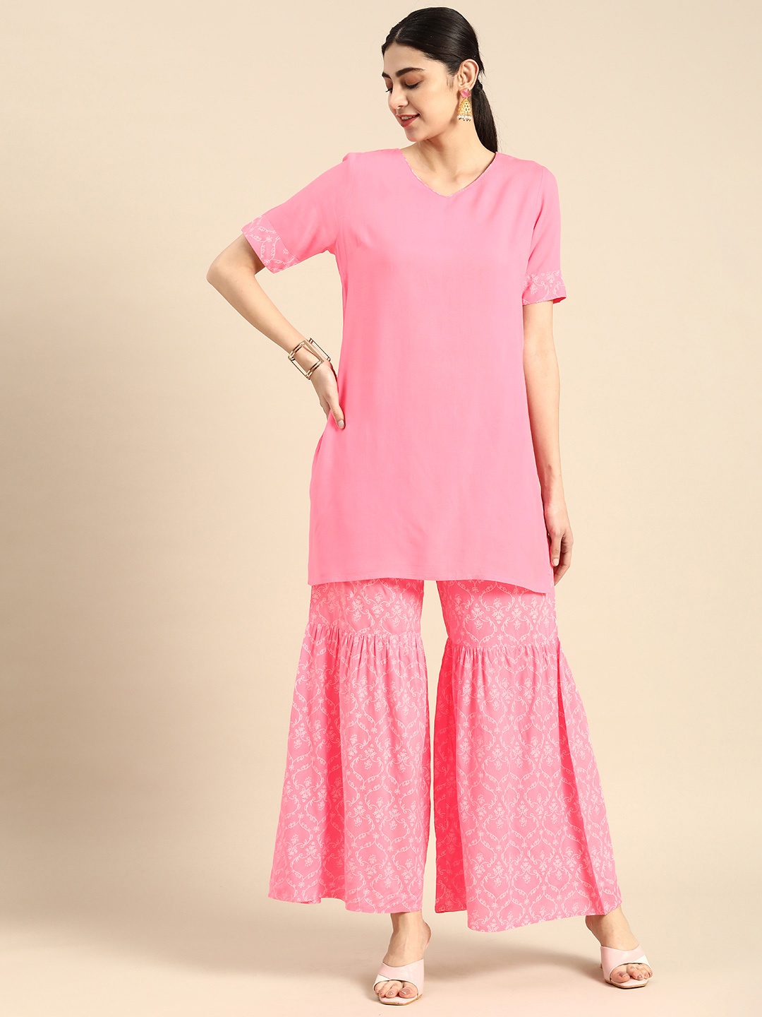 

Anouk Floral Printed Kurti with Sharara, Pink