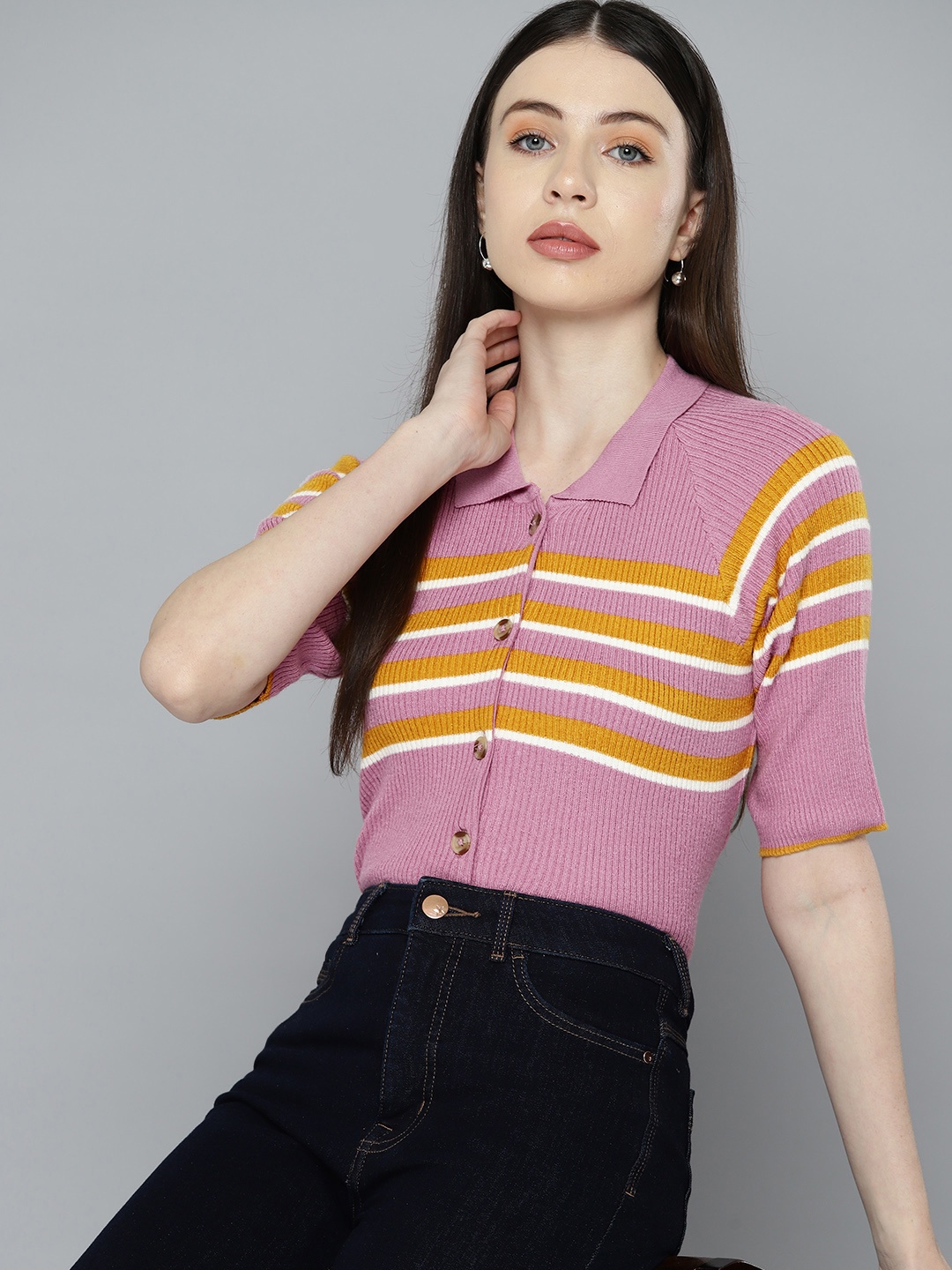 

Chemistry Striped Shirt Style Top, Pink