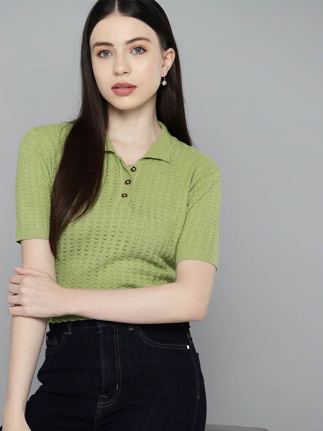 

Chemistry Self designed Knitted Shirt Style Top, Green