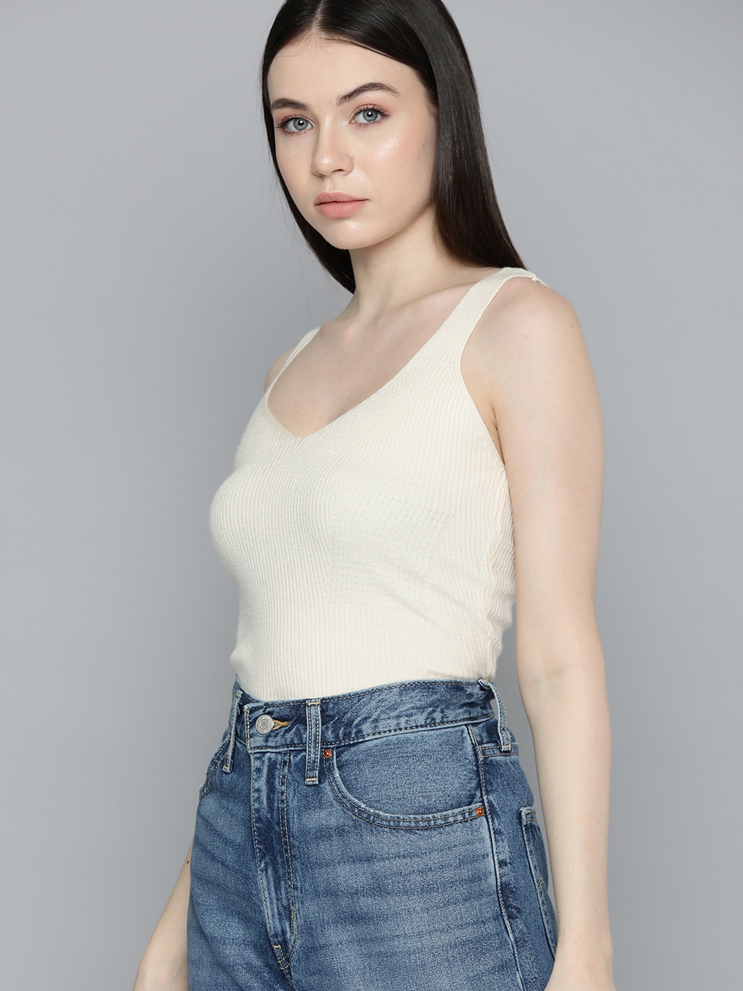 

Chemistry Ribbed Fitted Top, Off white