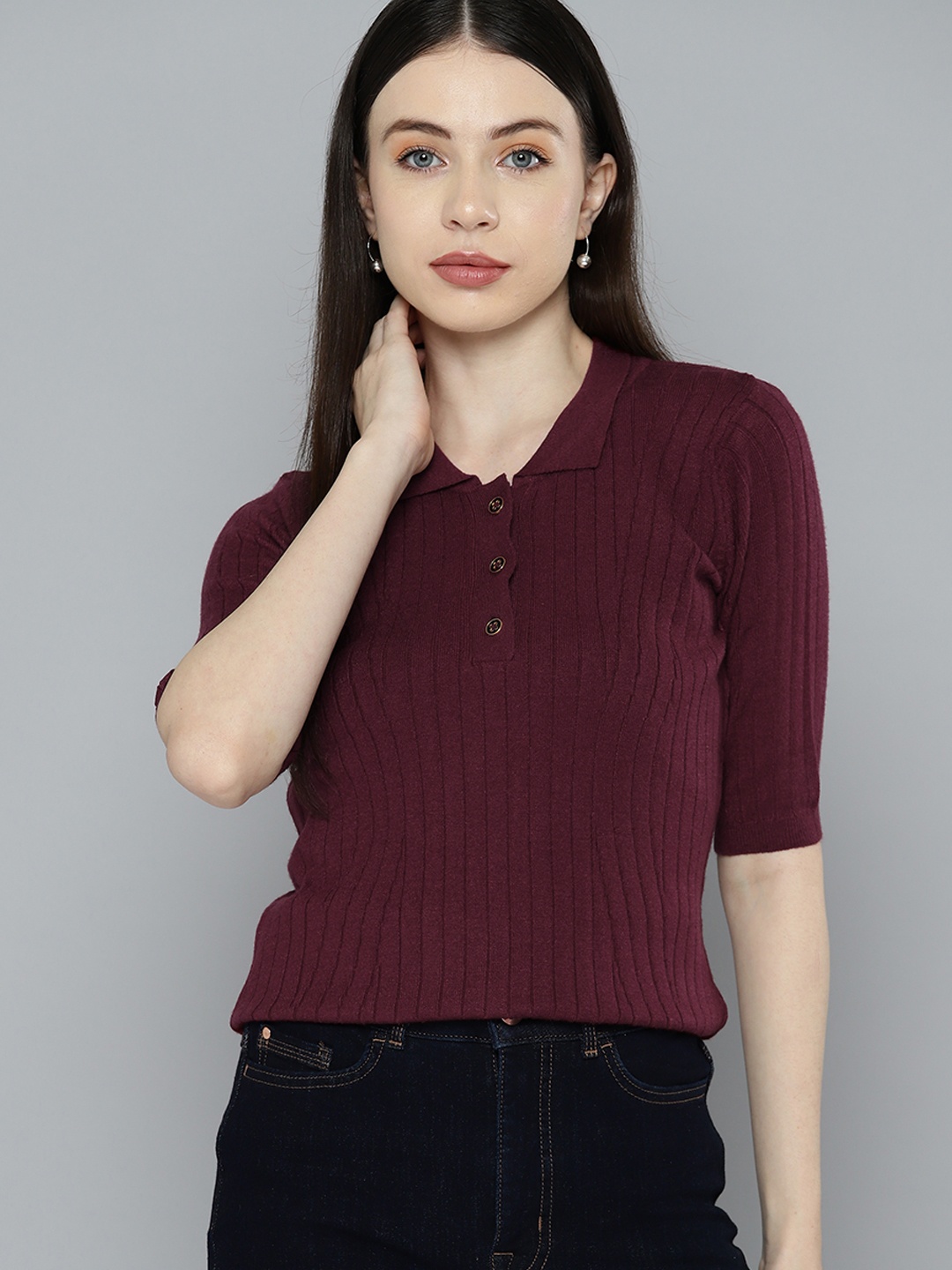 

Chemistry Women Polo Collar T-shirt, Maroon