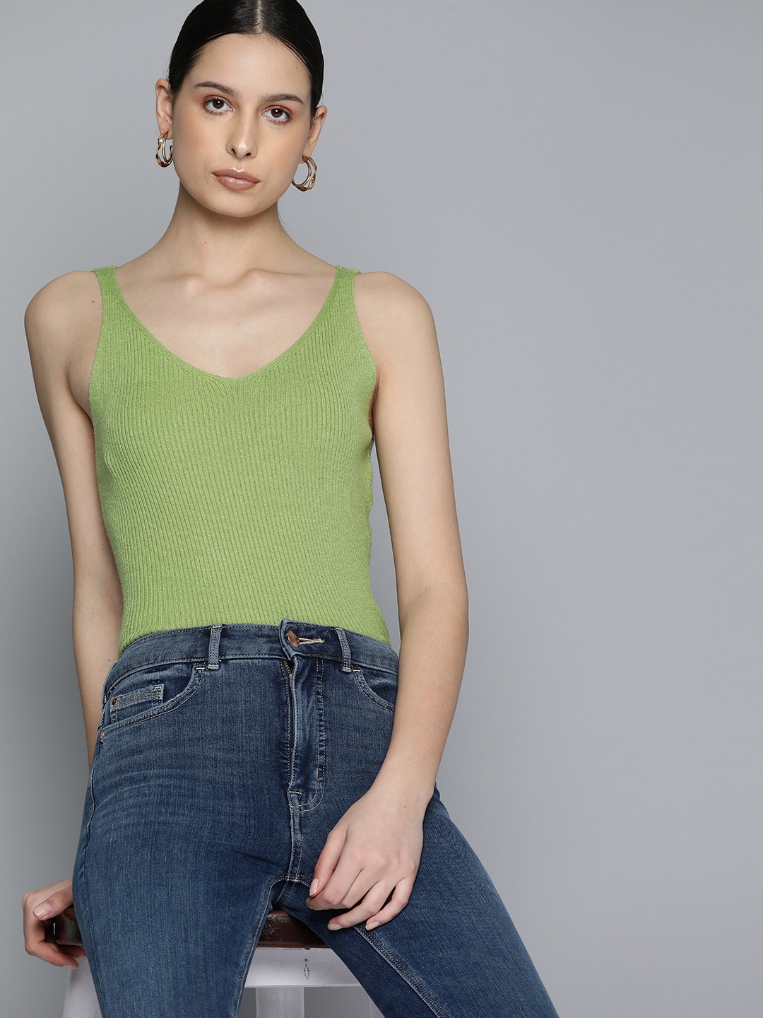 

Chemistry Ribbed Knit Top, Green