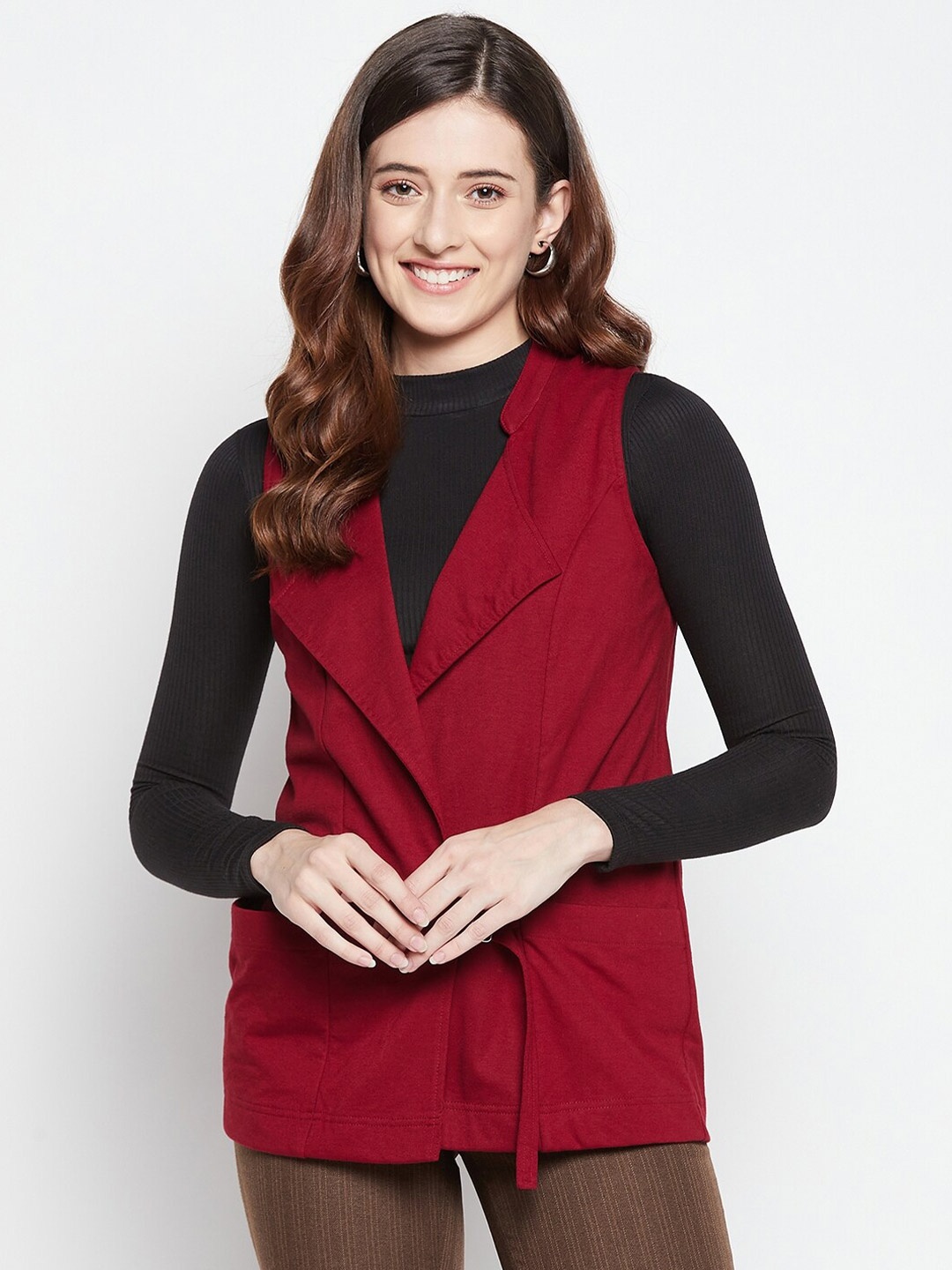 

CHILL WINSTON Women Solid Tie-Up Shrug, Maroon