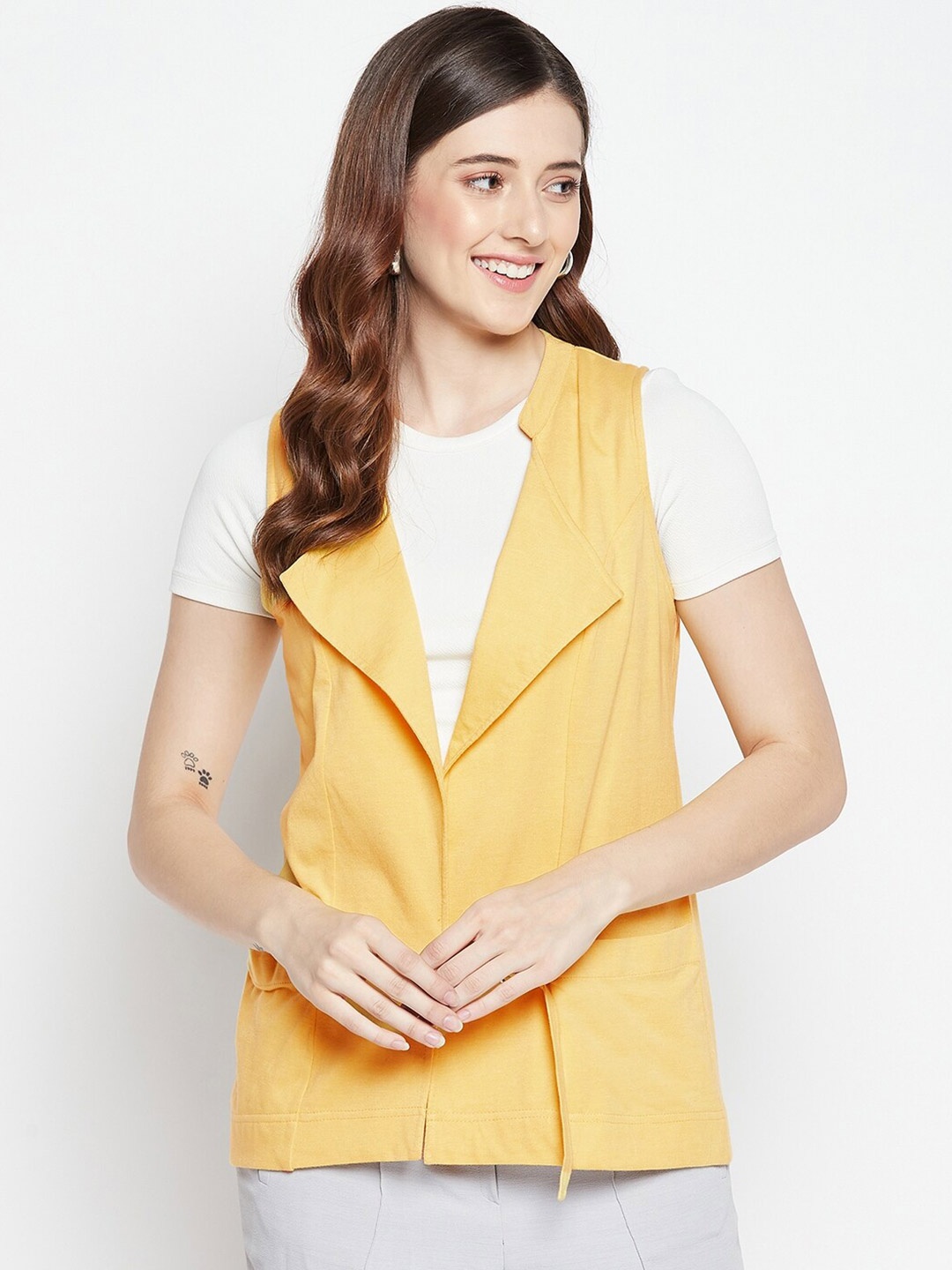 

CHILL WINSTON Women Solid Tie-Up Shrug, Yellow