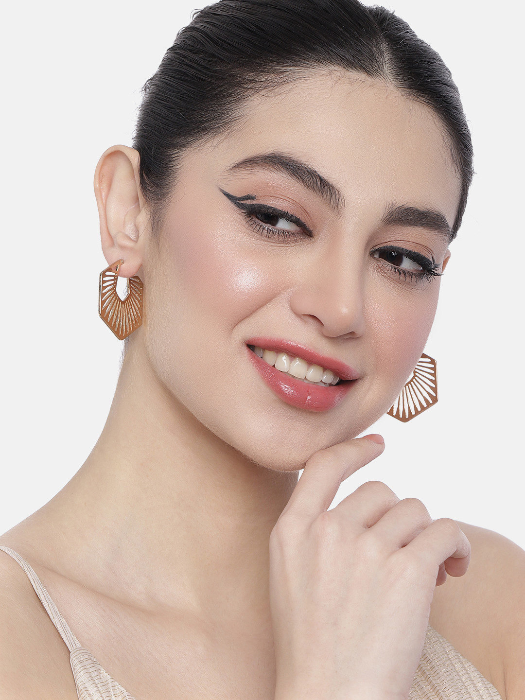 

DressBerry Pentagon Shaped Hoop Earrings, Gold