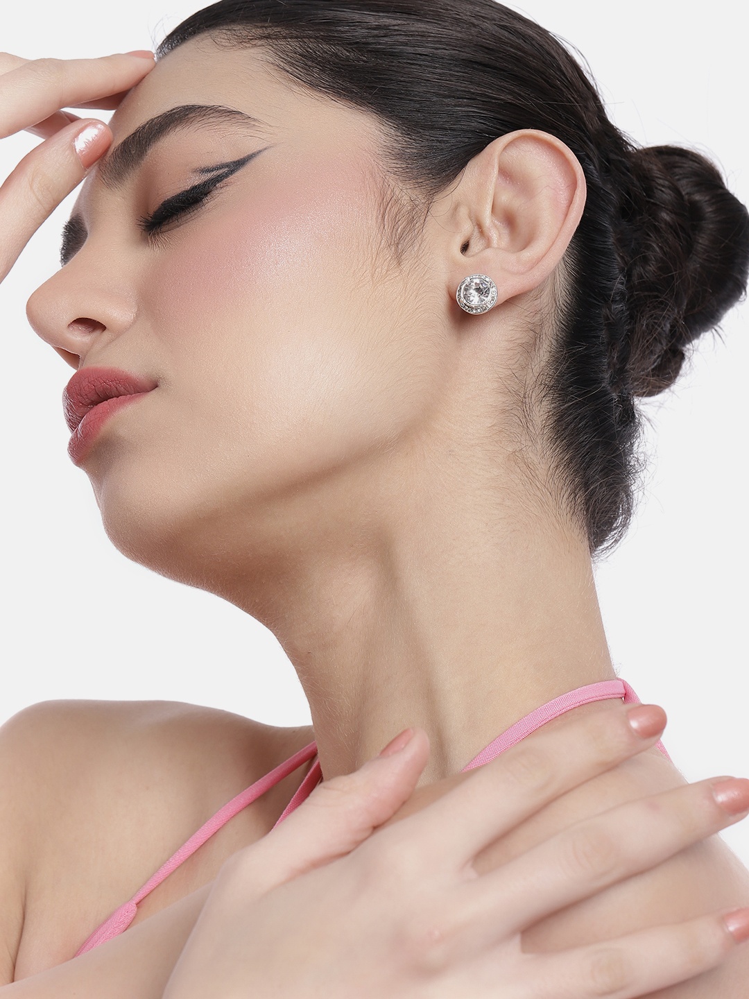 

DressBerry Artificial Stones Studded Circular Studs Earrings, Silver