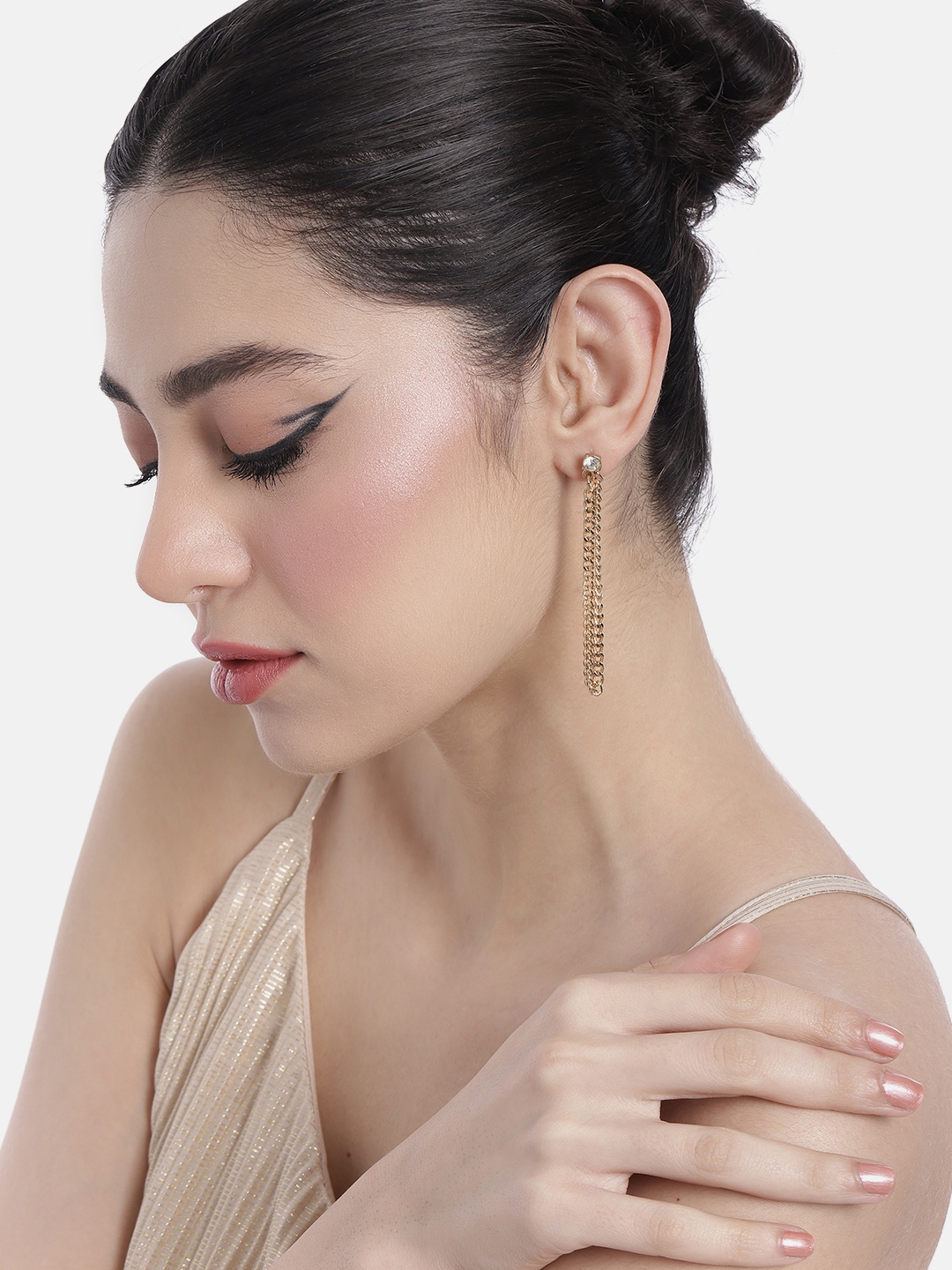 

DressBerry Crystal Studded Chain Earrings, Gold
