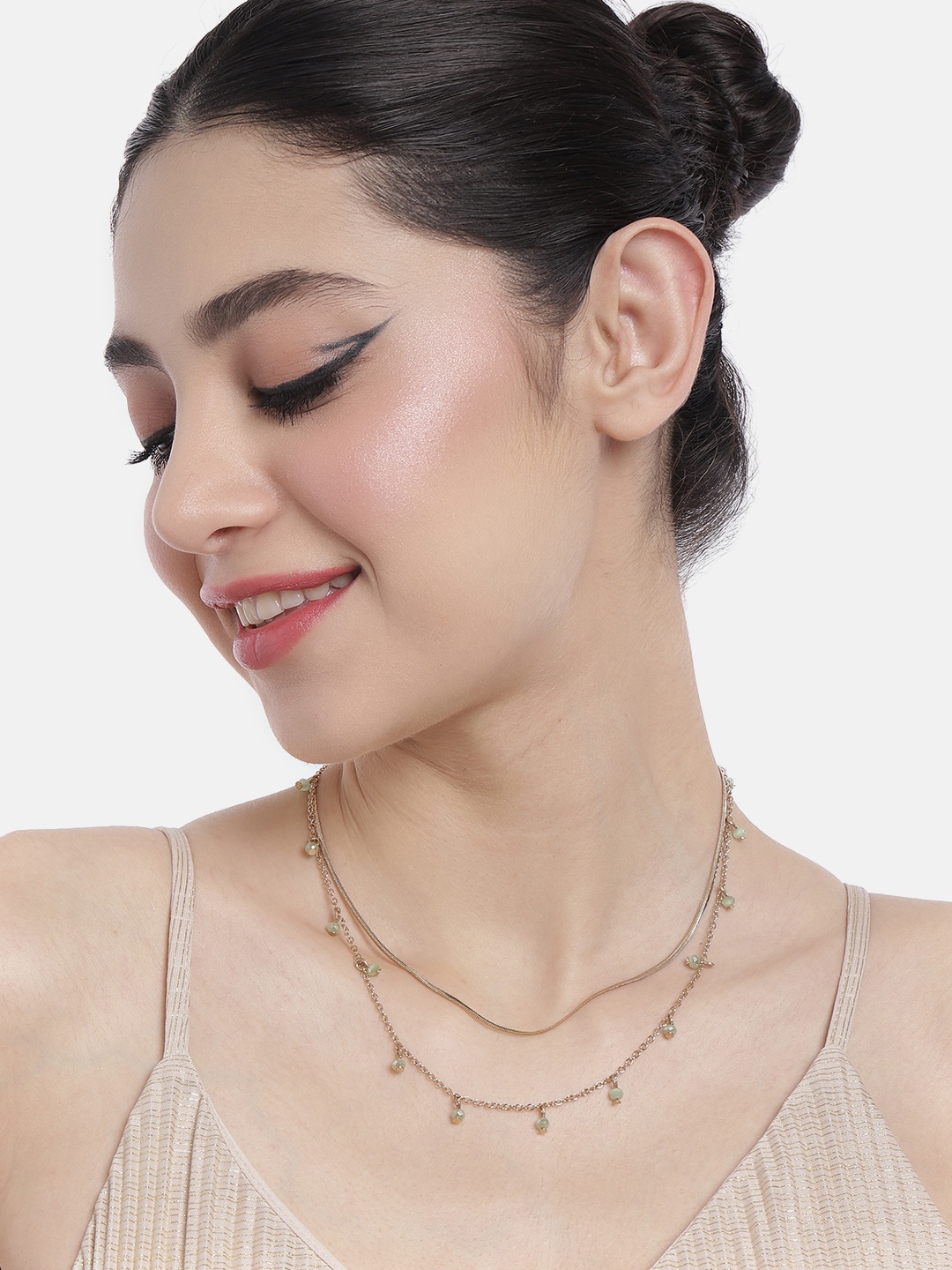 

DressBerry Crystal Studded Layered Necklace, Gold