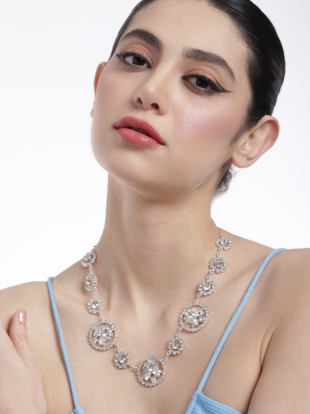

DressBerry Embellished Studded Necklace, Silver