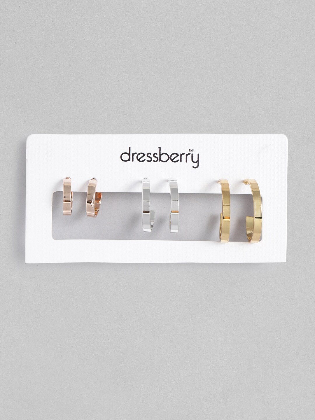 

DressBerry Set Of 3 Circular Half Hoop Earrings, Gold