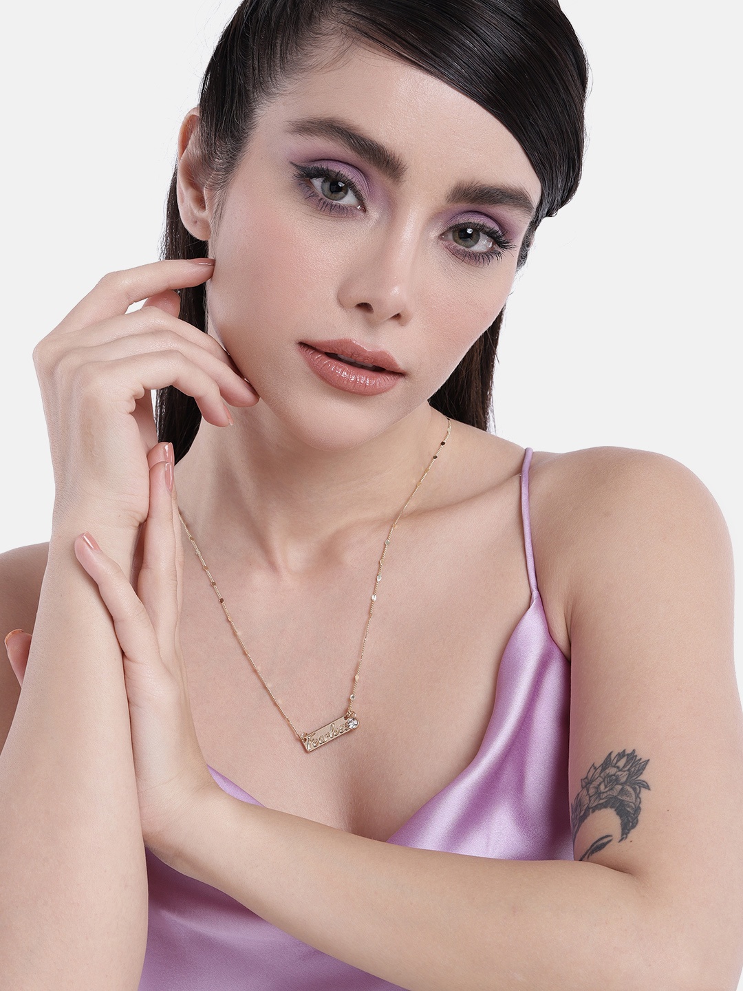 

DressBerry Women Minimal Artificial Stones Square Pendant Necklace, Gold