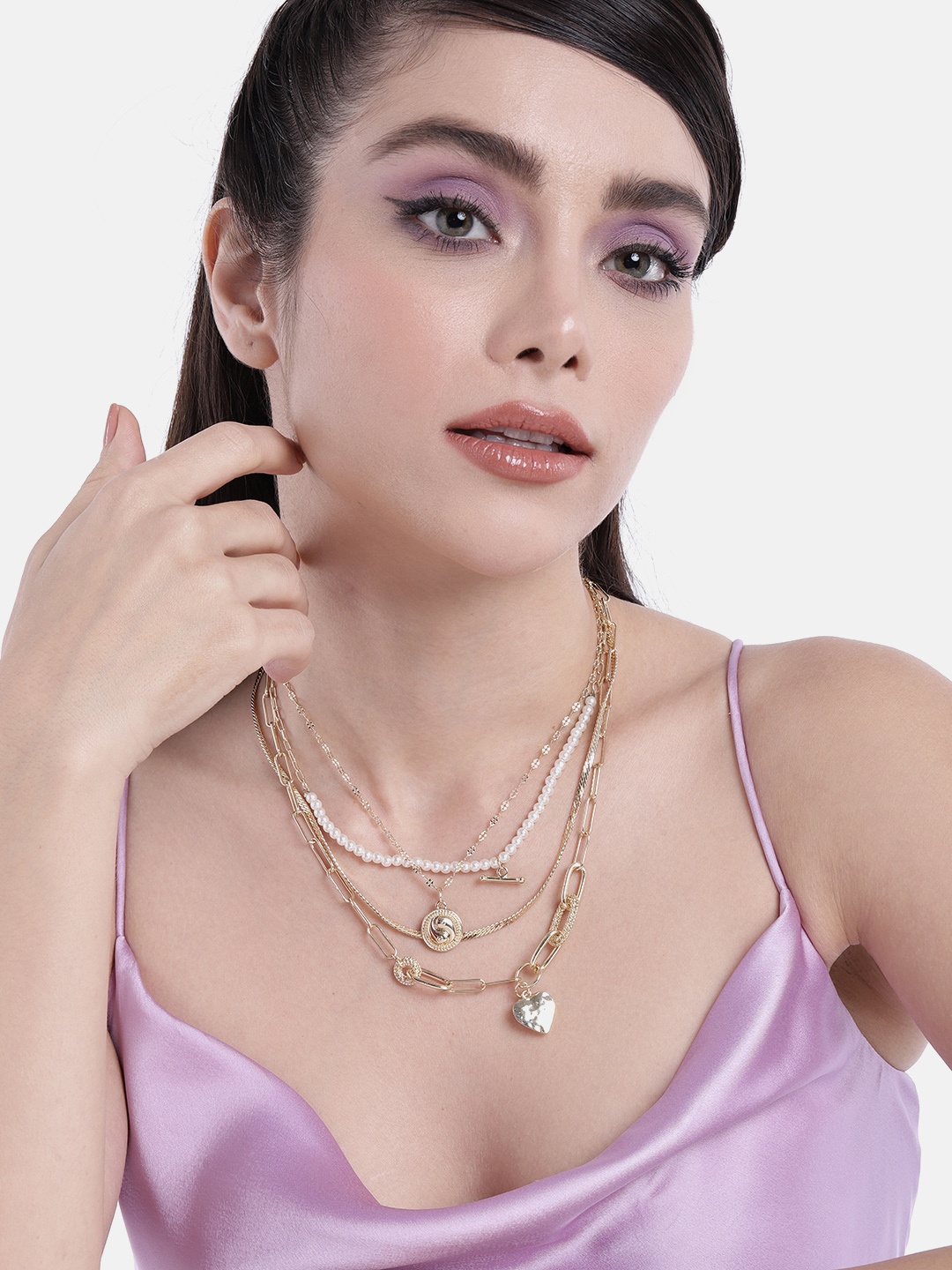 

DressBerry Women Statement Artificial Beads Layered Pendant Necklace, Gold