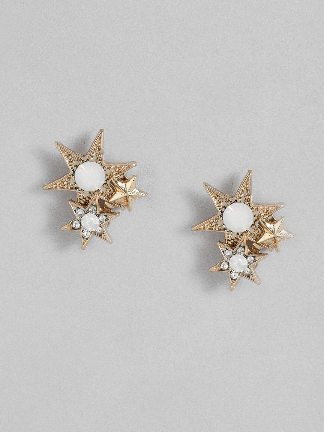 

DressBerry Crystal Studded Tri-Star Shaped Studs Earrings, Gold
