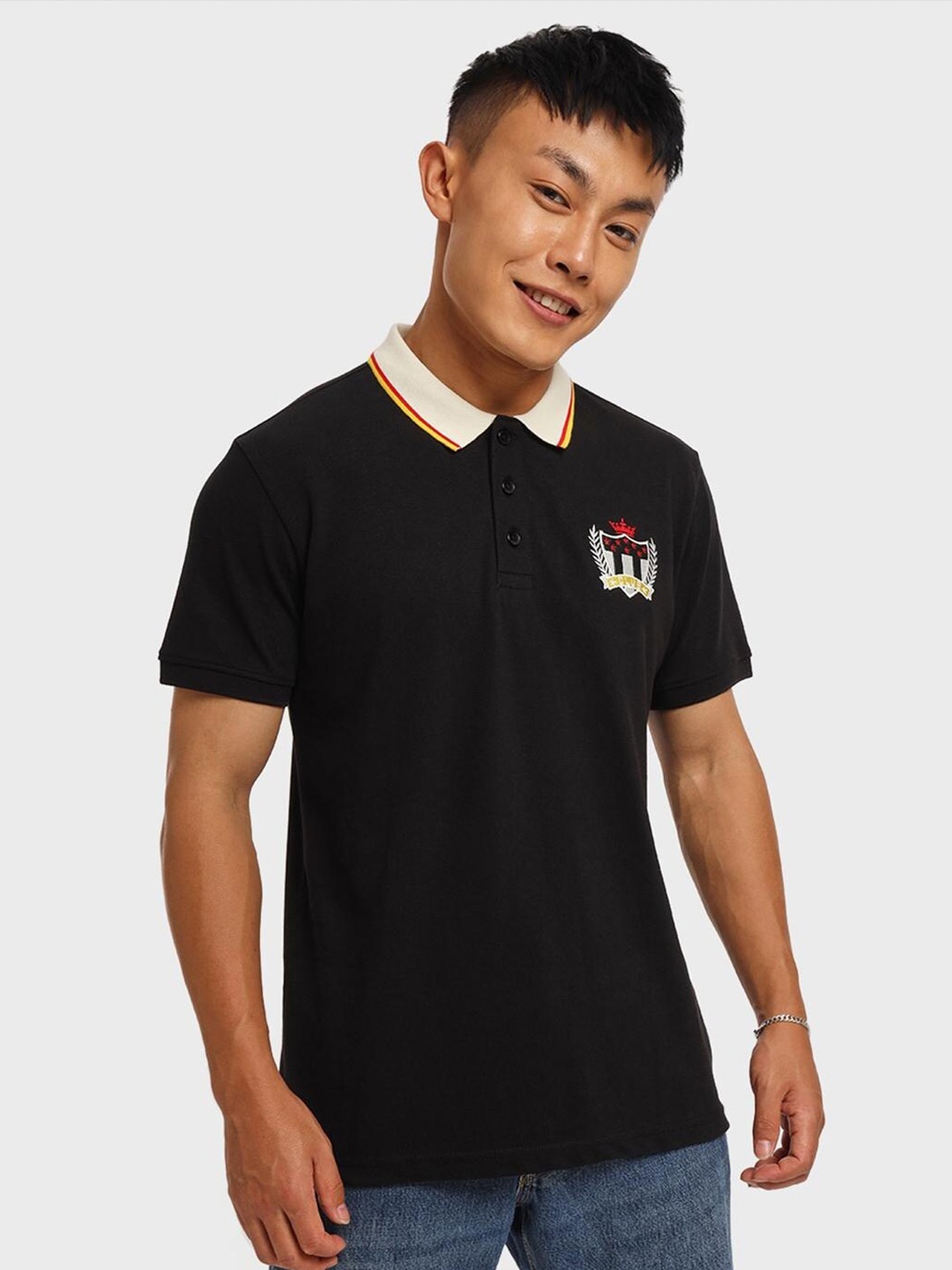 

Bewakoof Men Polo Collar Cotton T-shirt, Black