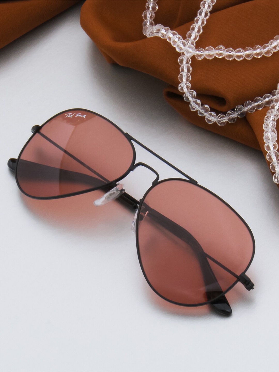 

Ted Smith Unisex Beige Lens & Black Aviator Sunglasses with UV Protected Lens