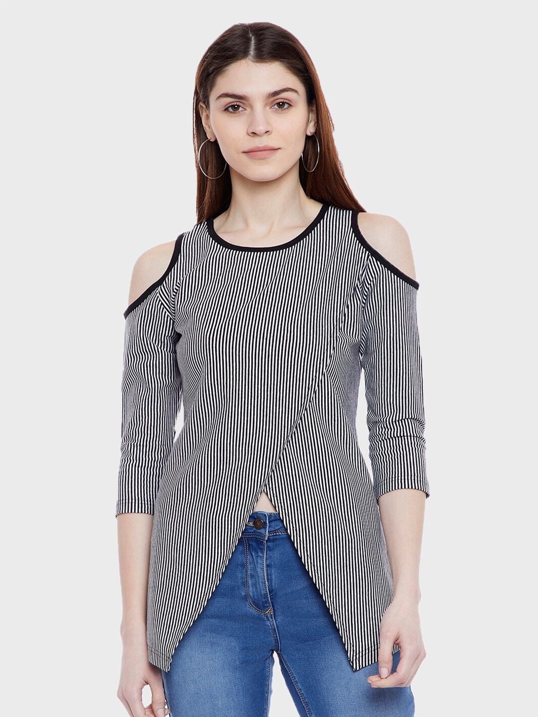 

Hypernation Women Striped Cotton Top, Black