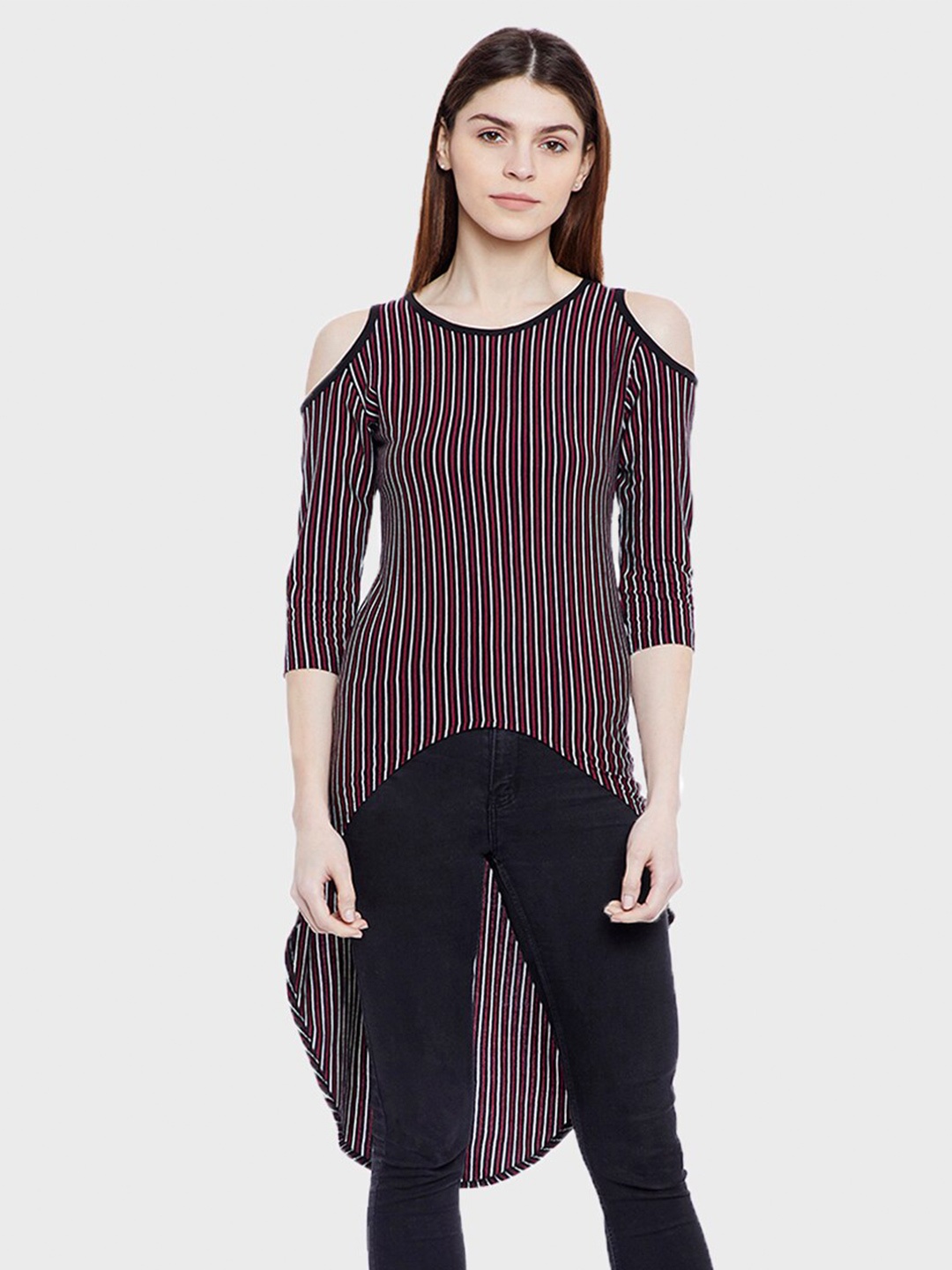 

Hypernation Women Striped Cotton Top, Maroon