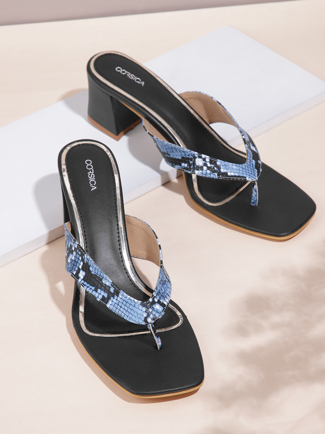 

CORSICA Snakeskin Print Block Heels, Blue