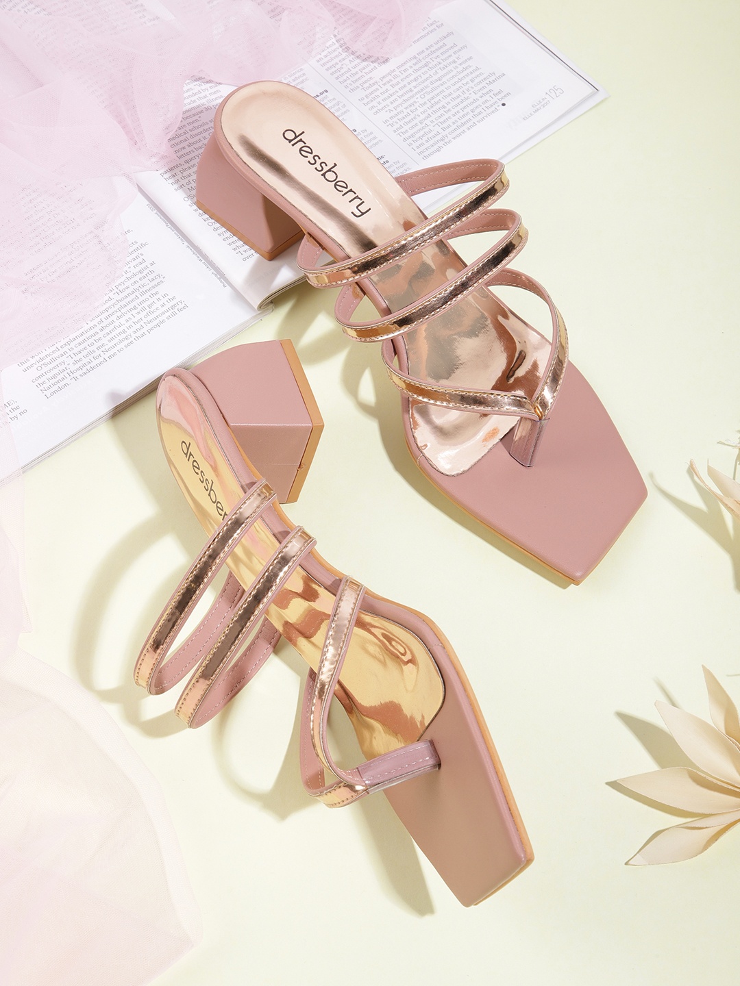 

DressBerry Open Toe Block Heels, Rose