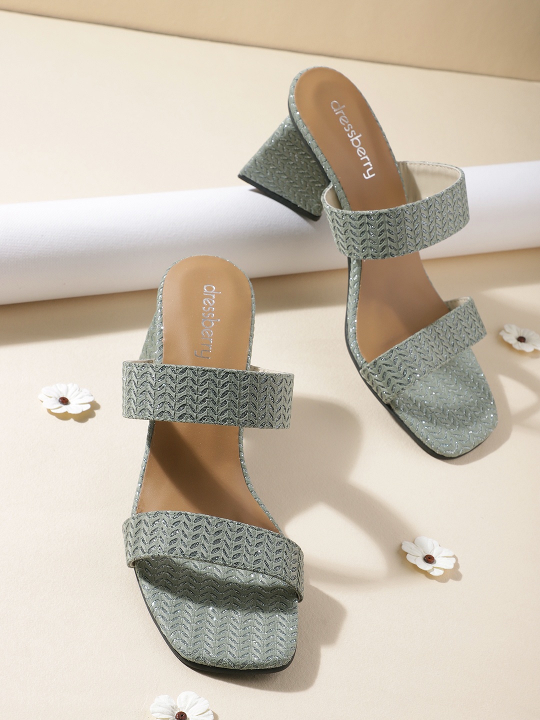 

DressBerry Women Woven Design Block Heels, Green